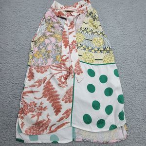 Anthropologie Moulinette Soeurs Abstract Prints Sleeveless Tie Neck Top-Size XS